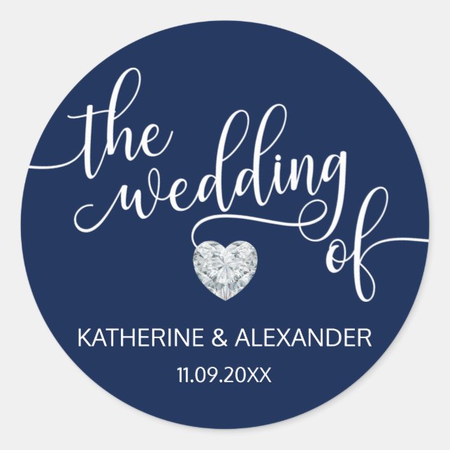 Sticker Rond Coeur moderne Marine Bleu Blanc LE MARIAGE des pho (Devant)