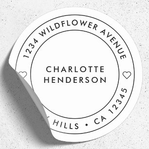 Sticker Rond Coeur moderne minimaliste Adresse de retour de f