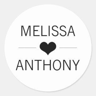 Sticker Rond Coeur moderne Noir Blanc Mariage Monogramme Phoque