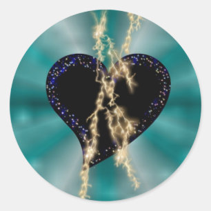 Sticker Rond Coeur noir avec flamme et étoiles sur arc en ciel