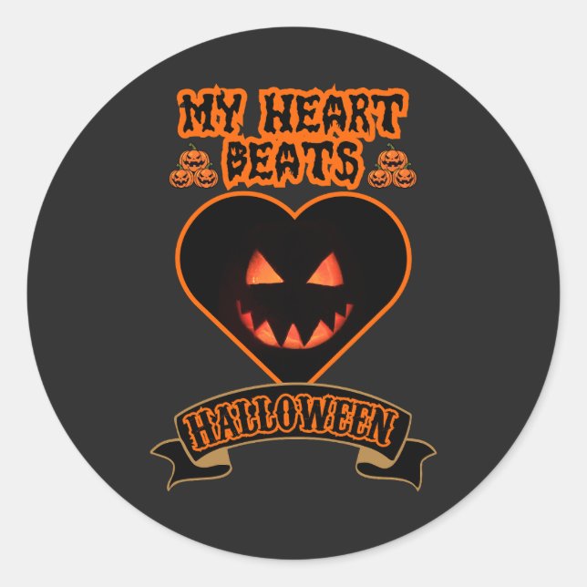 Sticker Rond Coeur noir Halloween Citrouille mal visage Éffraya (Devant)