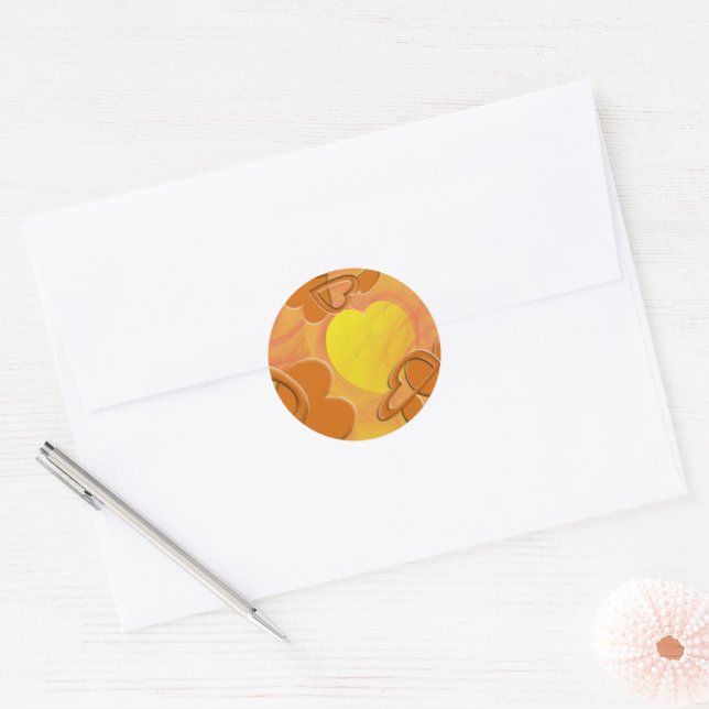 Sticker Rond Cœur numérique orange et jaune, art numérique (Enveloppe)