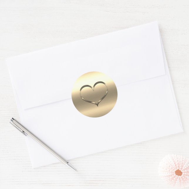 Sticker Rond Coeur Or Chic (Enveloppe)