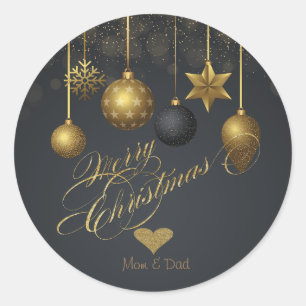 Sticker Rond Coeur or élégant, boules de Noël foncé