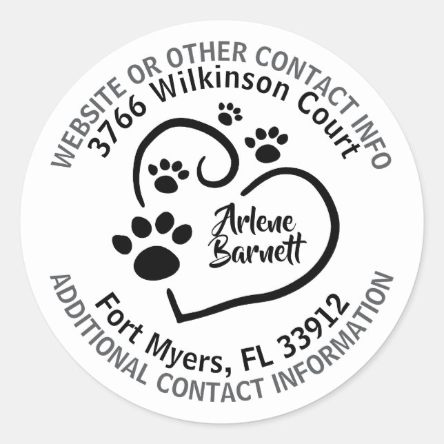 Sticker Rond Coeur personnalisé avec Empreintes de pattes & Coo (Devant)
