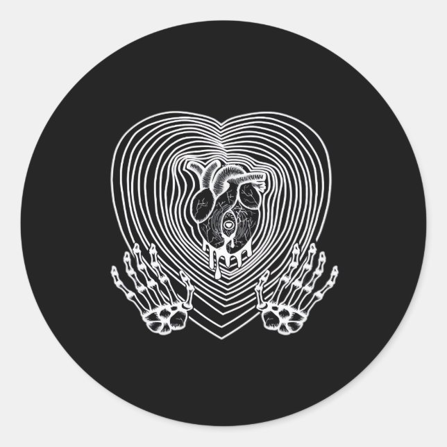 Sticker Rond Coeur Pleurant En Blanc - Skeleton Coeurs Mains (Devant)