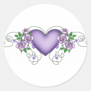 Sticker Rond coeur pourpre avec roses & vignes