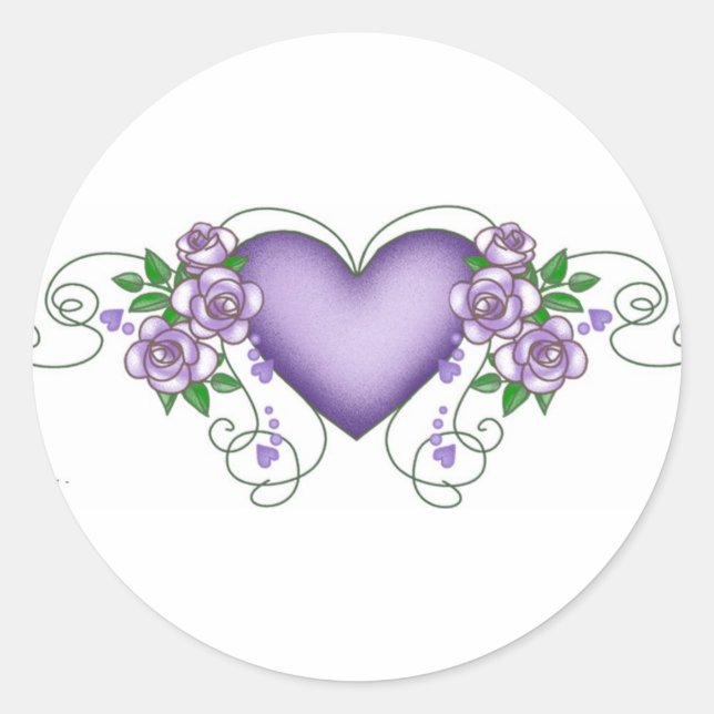 Sticker Rond coeur pourpre avec roses & vignes (Devant)