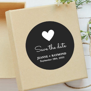 Sticker Rond Cœur Romantique Élégant Mariage Noir Enregistrer l