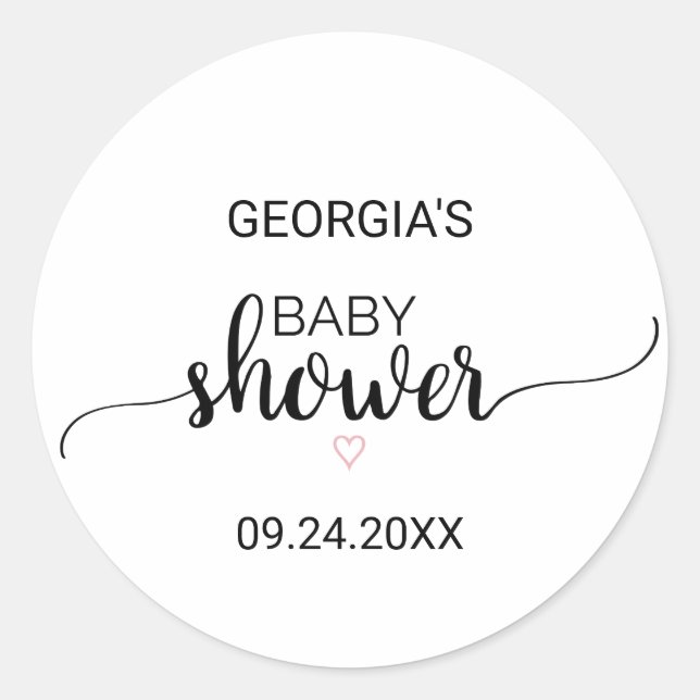 Sticker Rond Coeur rose | Baby shower de calligraphie simple Fa (Devant)