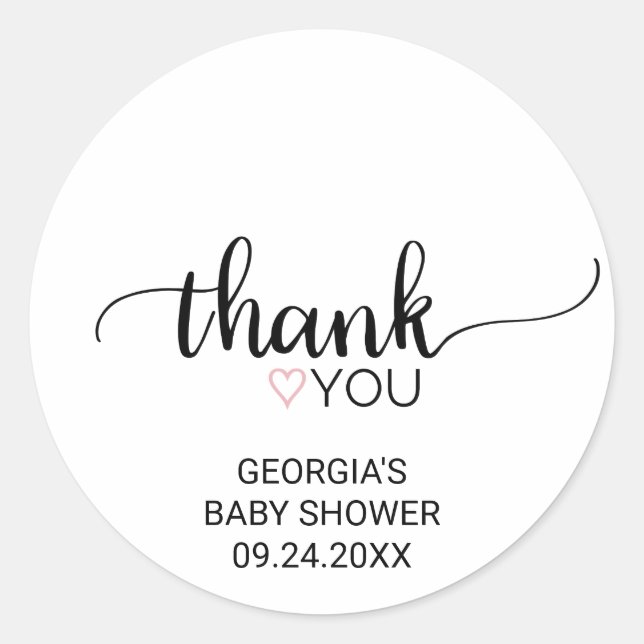 Sticker Rond Coeur rose | Black Calligraphy Merci Favoriser (Devant)