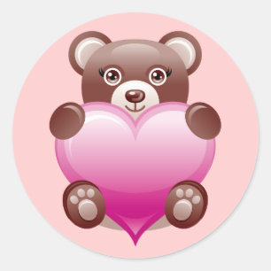 STICKER ROND COEUR ROSE DE L'OURS