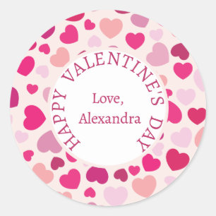 Sticker Rond Coeur rose Heureuse Sainte-Valentin