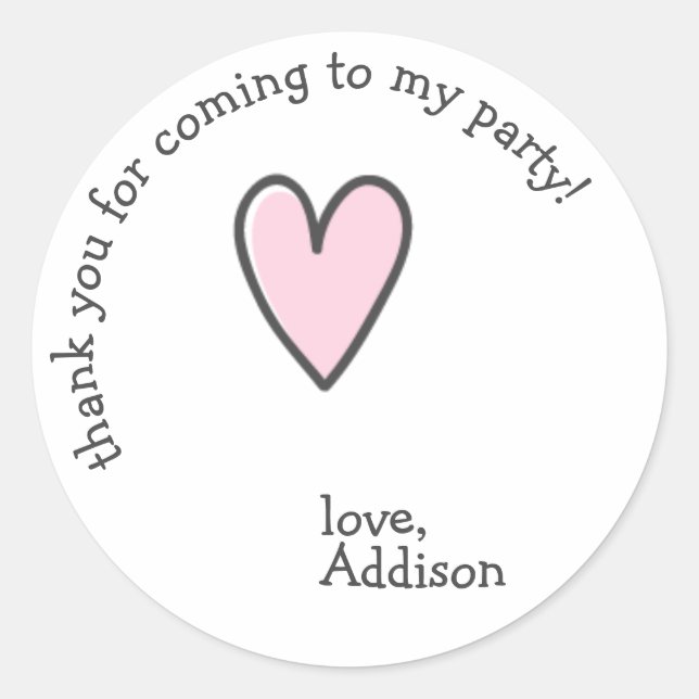Sticker Rond Coeur rose mou - Merci Anniversaire de enfant (Devant)