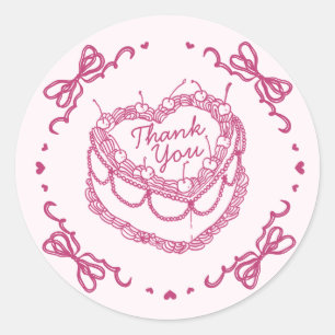 Sticker Rond Coeur rose rétro Coquette gâteau cerise Anniversai