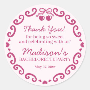 Sticker Rond Coeur rose rétro Coquette gâteau cerise Bacheloret