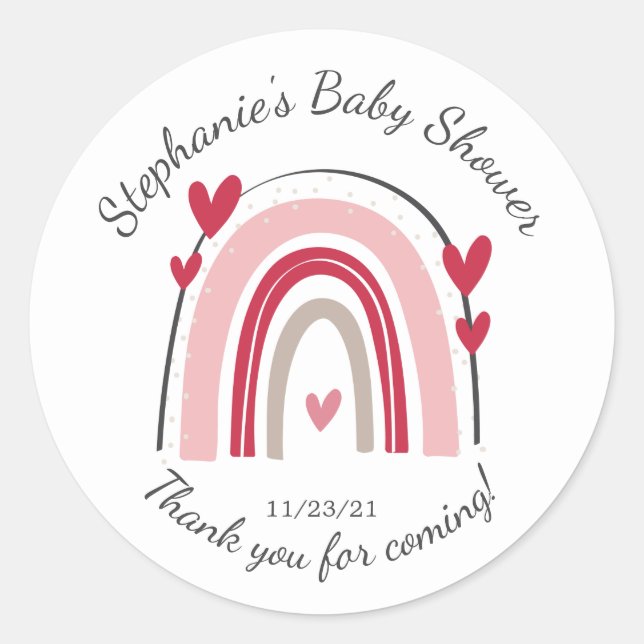 Sticker Rond Coeur rose rouge Baby shower arc-en-ciel Favoriser (Devant)