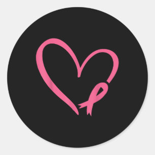 Sticker Rond Coeur rose Ruban Breast Mois de sensibilisation au