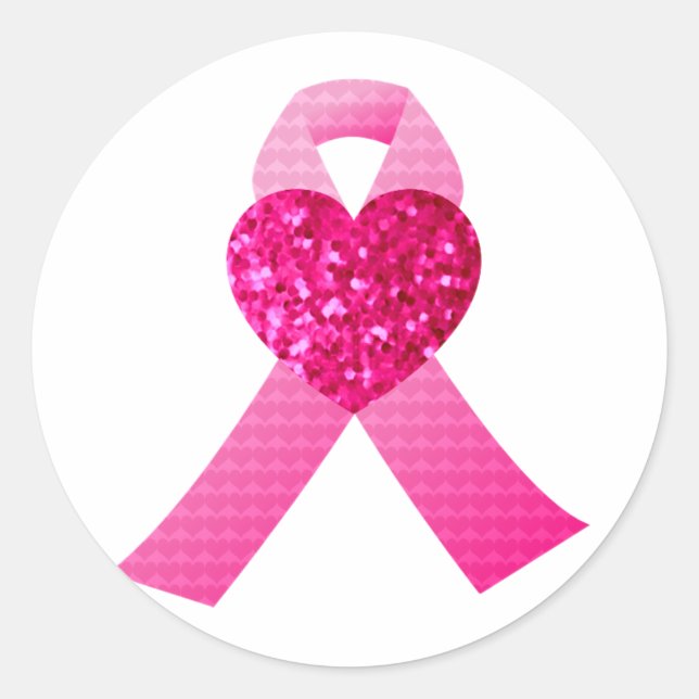 Sticker Rond Coeur rose Ruban Sensibilisation au cancer du sein (Devant)