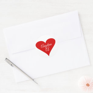 Sticker Rond Cœur rouge amour Saint-Valentin Nom et monogramme