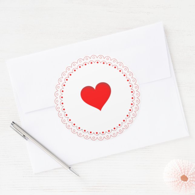 Sticker Rond Coeur rouge dans le cercle médian de la dentelle (Enveloppe)