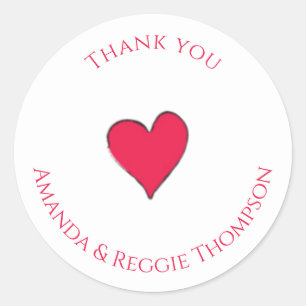 Sticker Rond Cœur Rouge Merci Mignon Minimaliste Personnalisé