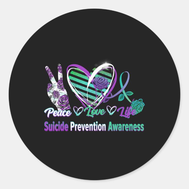 Sticker Rond Coeur Ruban Rose Paix Amour Santé mentale Suicide (Devant)