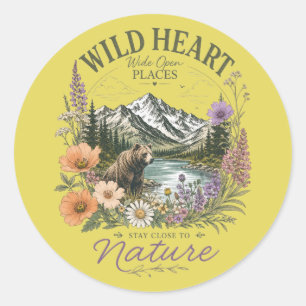 Sticker Rond Cœur Sauvage Lieux Ouverts Ours Montagne Fleur Sau