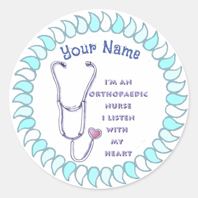 Sticker Rond Coeur stéthoscope Infirmière orthopédique (Devant)