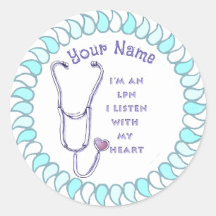 Sticker Rond Coeur stéthoscope LPN Infirmière