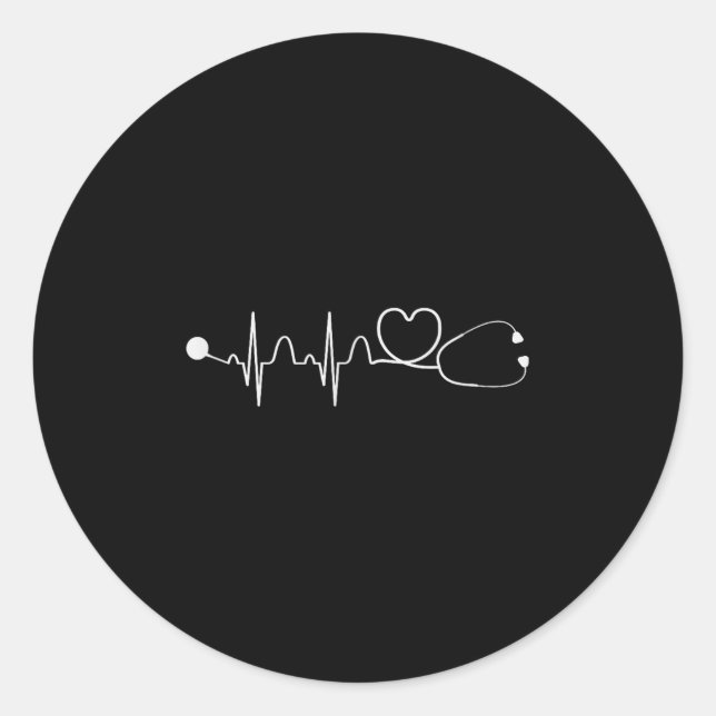 Sticker Rond Coeur Stethoscope Nursery Heartbeat Cadeau infirmi (Devant)