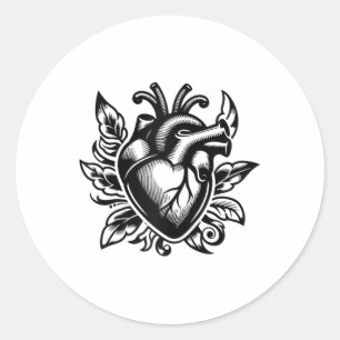 Sticker Rond Coeur vintage Ancien de l'école Love Tattoo Style 
