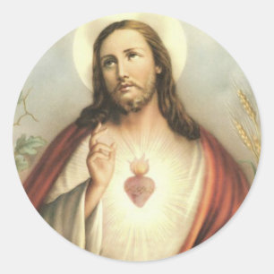 Sticker Rond Coeur vintage de Jésus Thorns Bénédiction Flammes