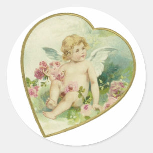 Sticker Rond Coeur vintage et cherub - Fête des mères/Saint-Val