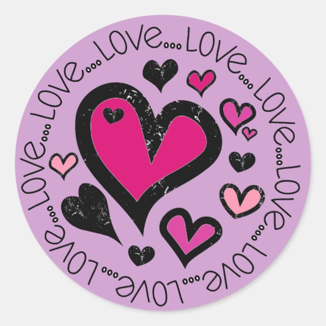 Sticker Rond Coeurs Amour Amour Amour (Devant)
