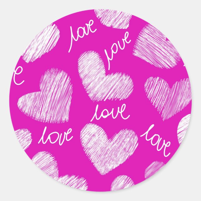 Sticker Rond Coeurs Blancs Rose mignon avec script d'amour (Devant)
