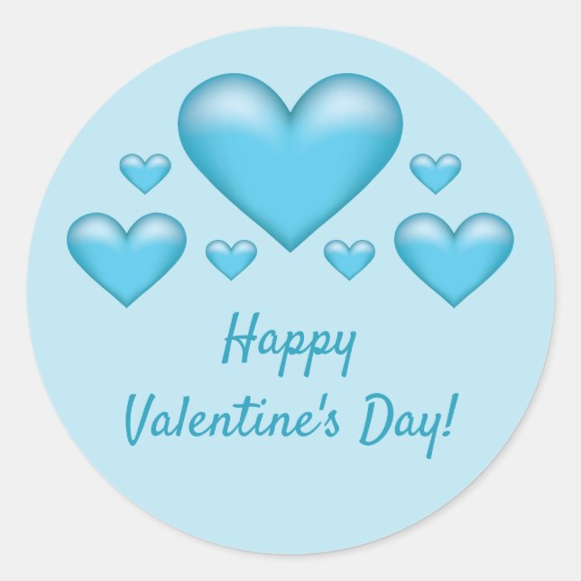Sticker Rond Coeurs bleus et texte Heureuse Sainte-Valentin (Devant)
