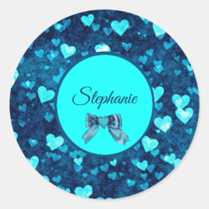 Sticker Rond Coeurs bleus vifs