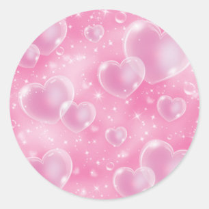 Sticker Rond Cœurs Bulles Roses Style Années 90 Anniversaire Fi