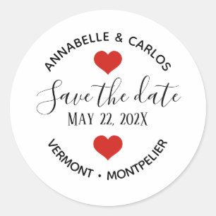 Sticker Rond Coeurs classiques simples Enregistrer la date
