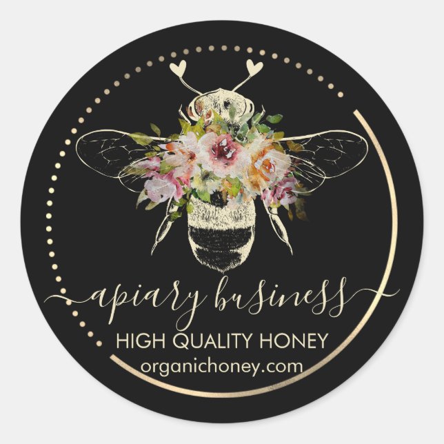 Sticker Rond Cœurs d'abeilles de l'apière noire (Devant)