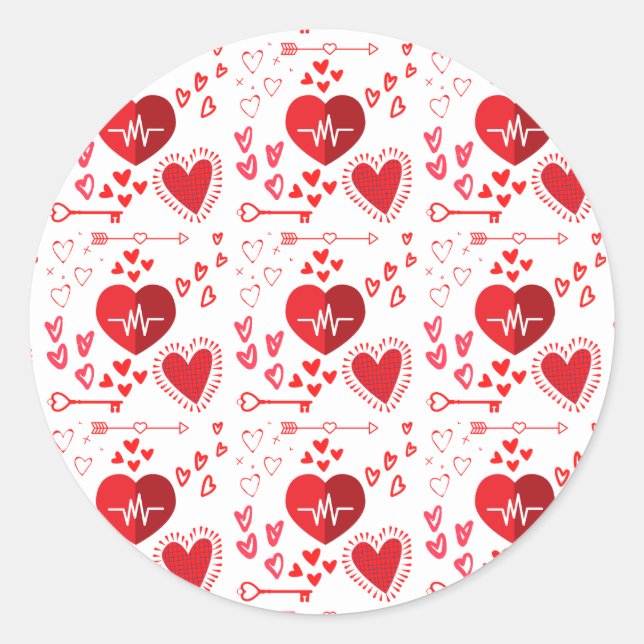 Sticker Rond Coeurs d'amour rouge et flèche (Devant)