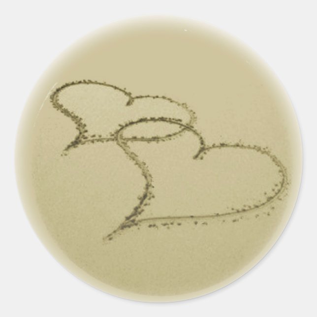 Sticker Rond Coeurs Dans Le Sable (Devant)