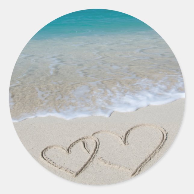 Sticker Rond Coeurs dans le sable (Devant)