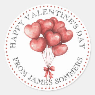 Sticker Rond Coeurs d'aquarelle rouge Heureuse Sainte-Valentin 