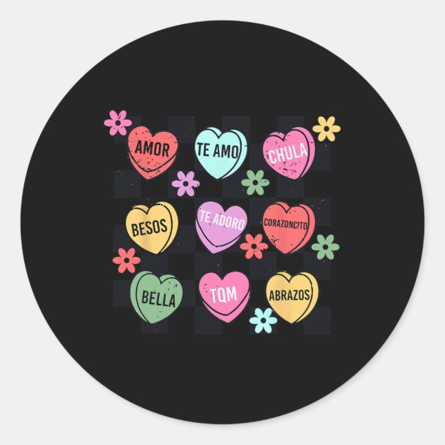 Sticker Rond Coeurs de conversation Valentine espagnole Feliz S (Devant)