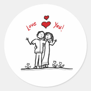 Sticker Rond Coeurs de couple mignons et salutations bonjour