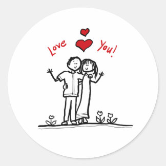 Sticker Rond Coeurs de couple mignons et salutations bonjour