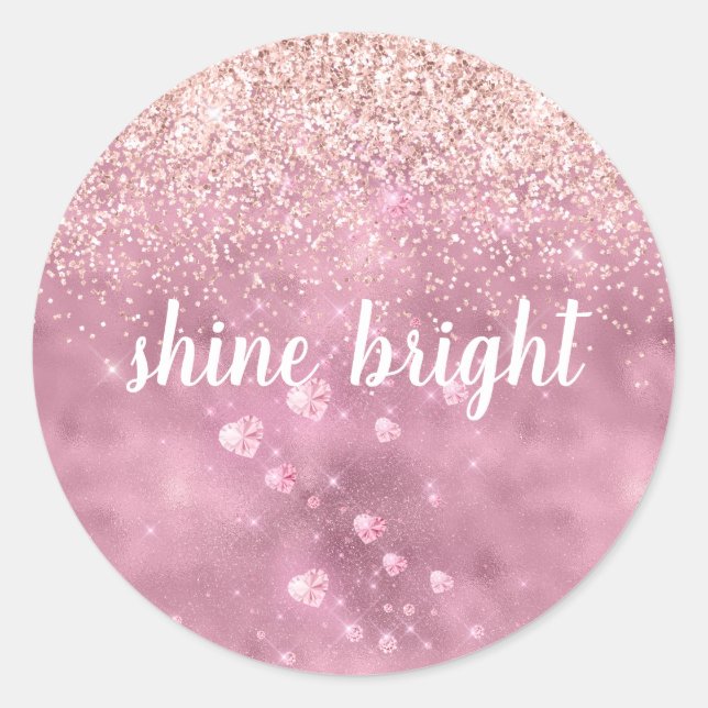 Sticker Rond Coeurs de Parties scintillant rose brillant (Devant)