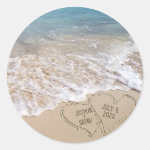 Sticker Rond Coeurs de plage mariages